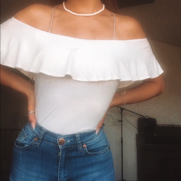 white off the shoulder shirt - Picture 2 of 2